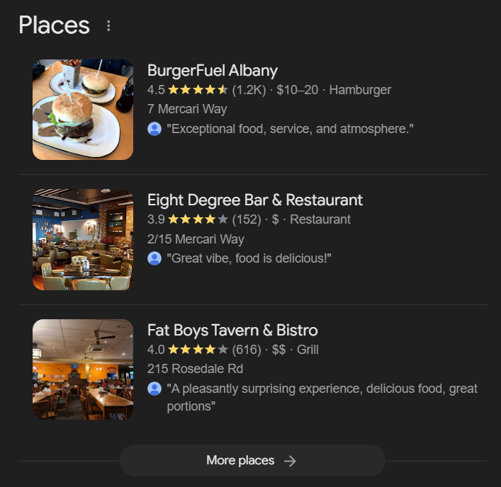 Finding restaurants on Google My Business 